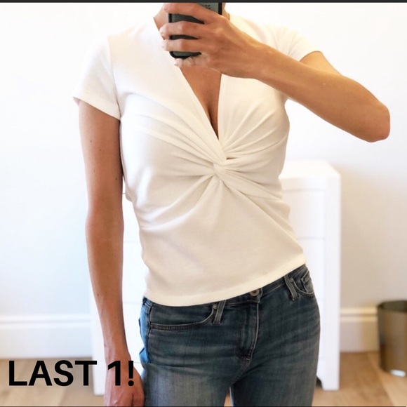 Looks by Lauren Tops - ALYS BEACH White Ribbed Short Sleeve Twist Shirt